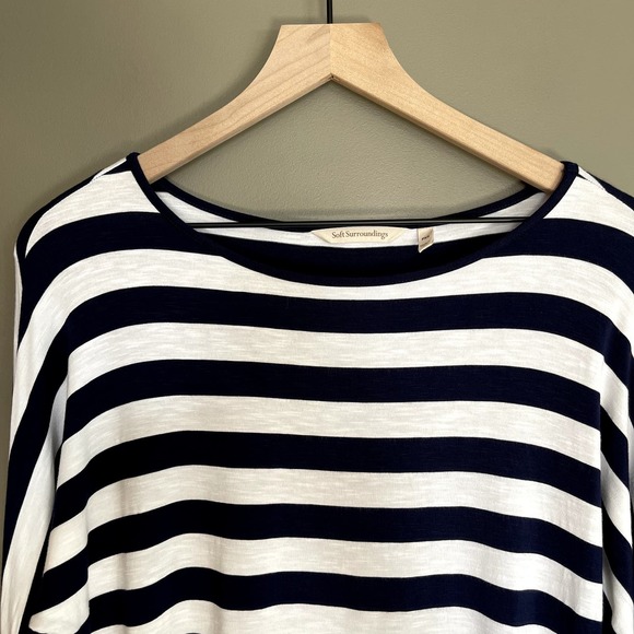 Soft Surroundings Adrift Top Striped Tee Tie Sleeve Blue White Size XSP Nautical - Picture 5 of 16